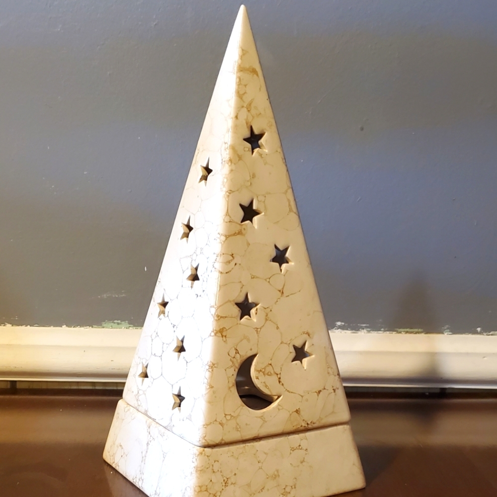 Vintage Partylite pyramid with moon and stars openings tealight holder